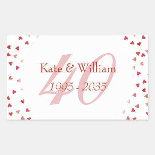 40th Wedding Anniversary Ruby Hearts Confetti Sticker