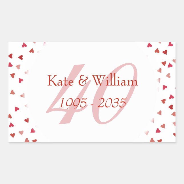 40th Wedding Anniversary Ruby Hearts Confetti Sticker (Front)