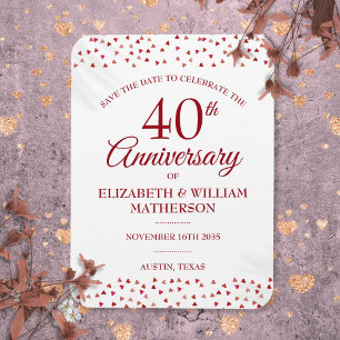 40th Wedding Anniversary Ruby Hearts Save the Date Magnet