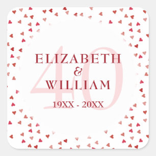 40th Wedding Anniversary Ruby Hearts Square Sticker