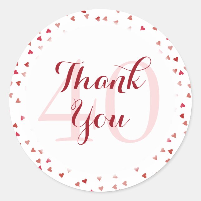 40th Wedding Anniversary Ruby Hearts Thank You Classic Round Sticker (Front)