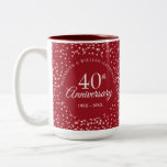 40th Wedding Anniversary Ruby Hearts Two-Tone Coffee Mug<br><div class="desc">Featuring delicate ruby hearts. Personalize with your special forty years ruby anniversary information in chic lettering. Designed by Thisisnotme©</div>