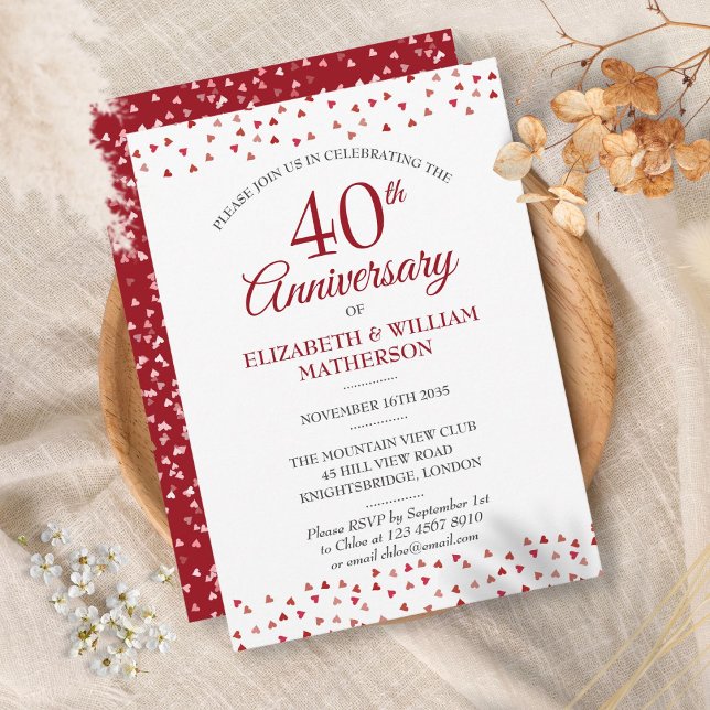 40th Wedding Anniversary Ruby Love Hearts Invitation (Creator Uploaded)
