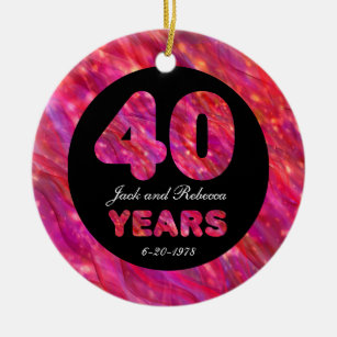 40th Wedding Anniversary Ruby Red Party Lights Ceramic Ornament