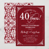 40th Wedding Anniversary - Ruby Red White Damask
