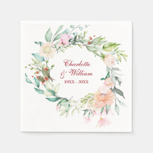 40th Wedding Anniversary Ruby Script Roses Floral Napkin