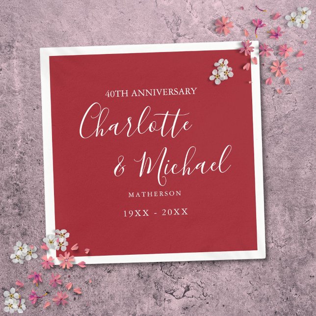 40th Wedding Anniversary Ruby Signature Script Napkin (40th Wedding Anniversary Ruby Signature Script Napkins)