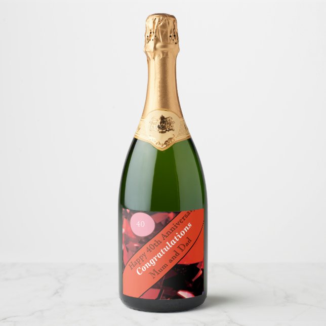 40th Wedding Anniversary Ruby Sparkling Wine Label (Front)