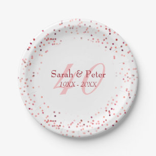 40th Wedding Anniversary Ruby Stardust Confetti Paper Plate