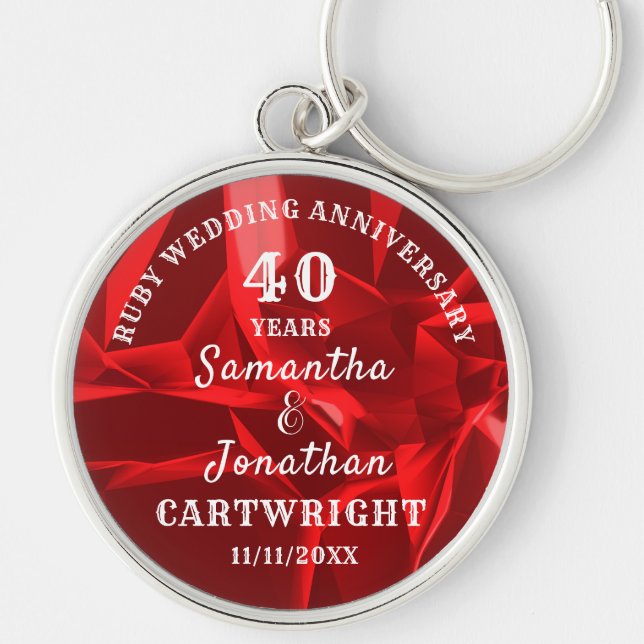 40th WEDDING ANNIVERSARY Ruby Wedding Editable Keychain (Front)