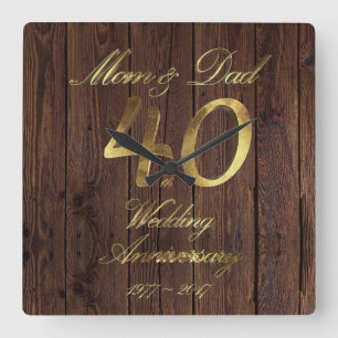 40th Wedding Anniversary Ruby Wedding Parents Square Wall Clock