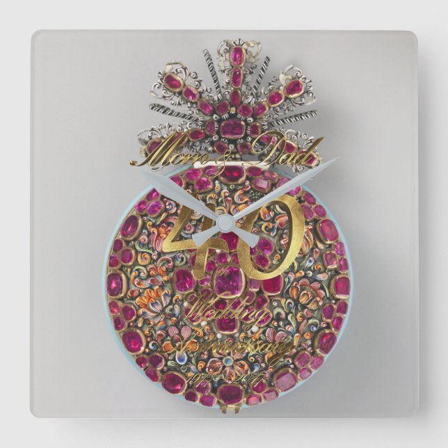 40th Wedding Anniversary Ruby Wedding Parents Square Wall Clock (Front)