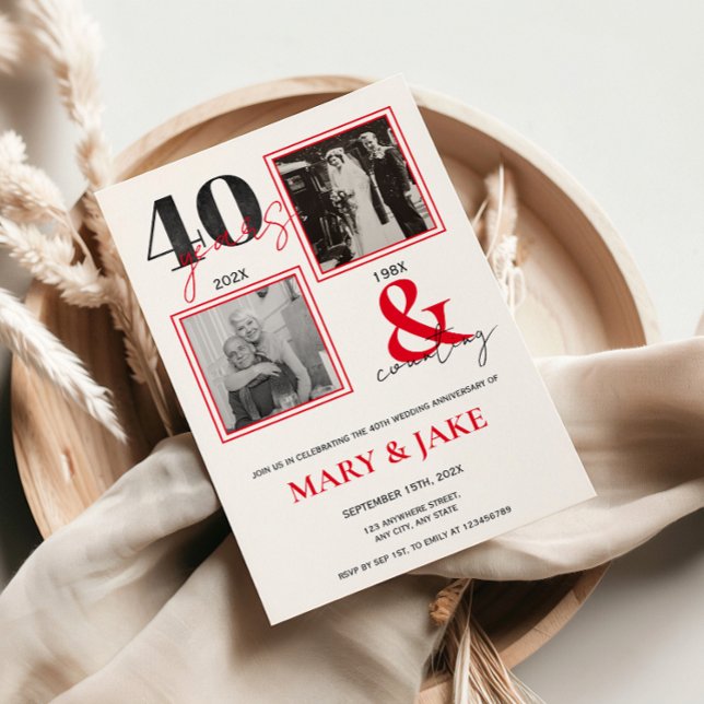 40th Wedding Anniversary Then & Now 40 years Invitation (40th wedding anniversary invitation with photos then and now)