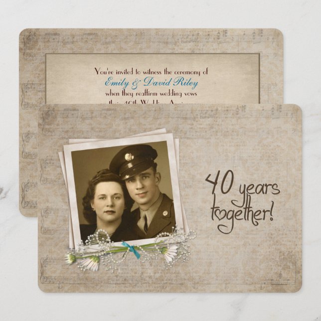 40th Wedding Anniversary Vow Renewal Invitation (Front/Back)