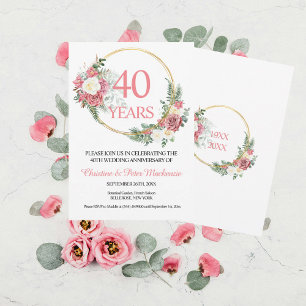 40th Wedding Ruby Roses Anniversary Invitation