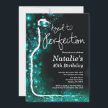 40th Wine Birthday Aged to Perfection Teal Invitation<br><div class="desc">40th Wine Birthday Invitation. Aged to Perfection. Black and Teal Glitter. Red Wine. Wine Tasting Invitation. Black and Gold Glitter Champagne. 18th 20th 21st 30th 40th 50th 60th 70th 80th 90th 100th, Any Ages. For further customization, please click the "Customize it" button and use our design tool to modify this...</div>