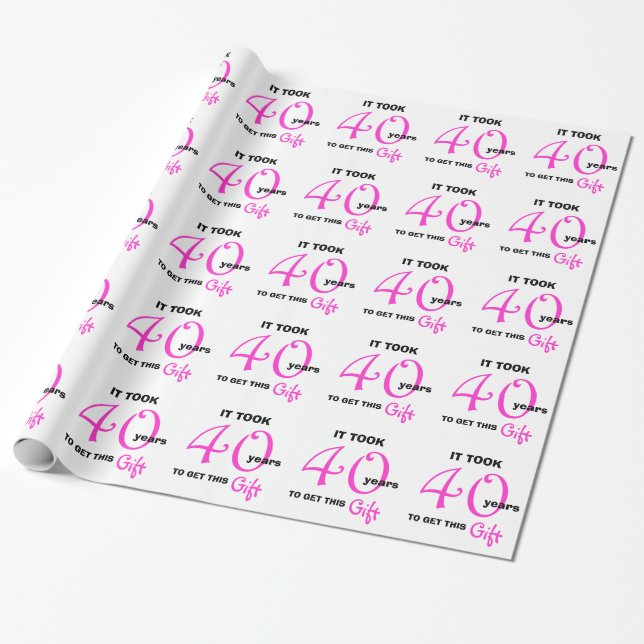 40th Year Birthday Gift Wrap Wrapping Paper (Unrolled)