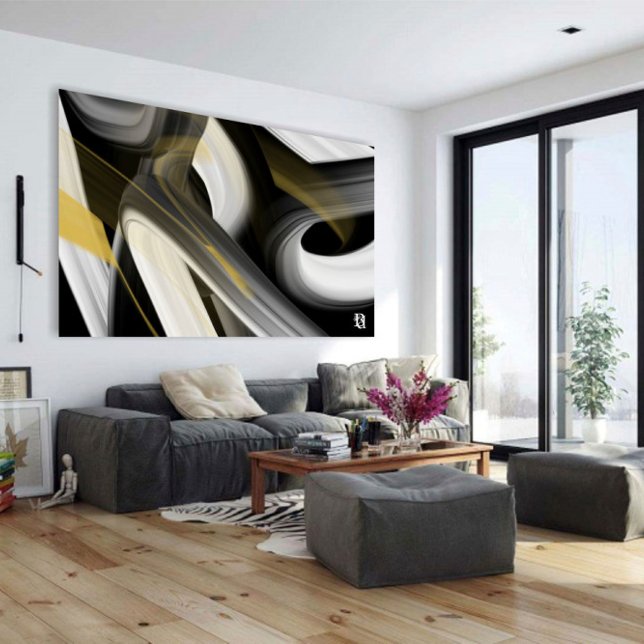 40x60" Trend Abstract Art Canvas Black White Gold Print (Creator Uploaded)