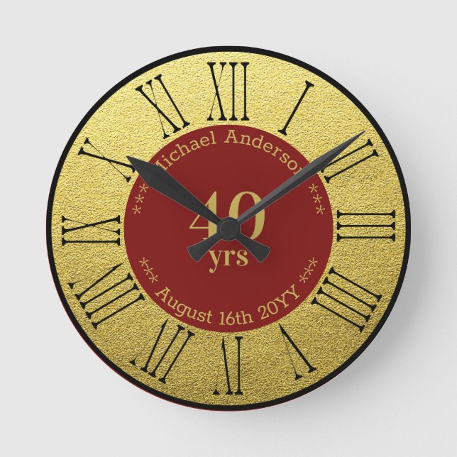 40yrs Retirement or Anniversary Personalized Round Clock (Front)