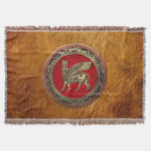 [410] Assyrian Winged Bull - Gold Lamassu Throw Blanket