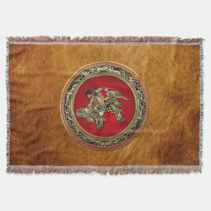 [410] Hokusai - Shoki Riding Shishi Lion Throw Blanket