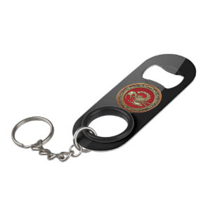 [410] Sacred Golden Scorpion on Red Mini Bottle Opener