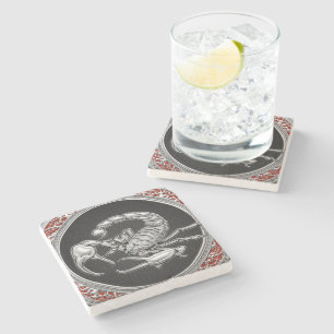 [410] Sacred Silver Scorpion on Black Stone Coaster