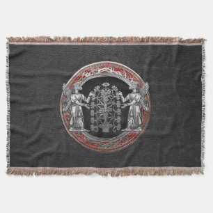 [410] Two Silver Ninurtas with Tree of Life Throw Blanket