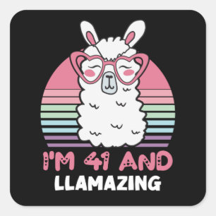 41 Year Old Bday Llamazing 41st Birthday Llama Square Sticker