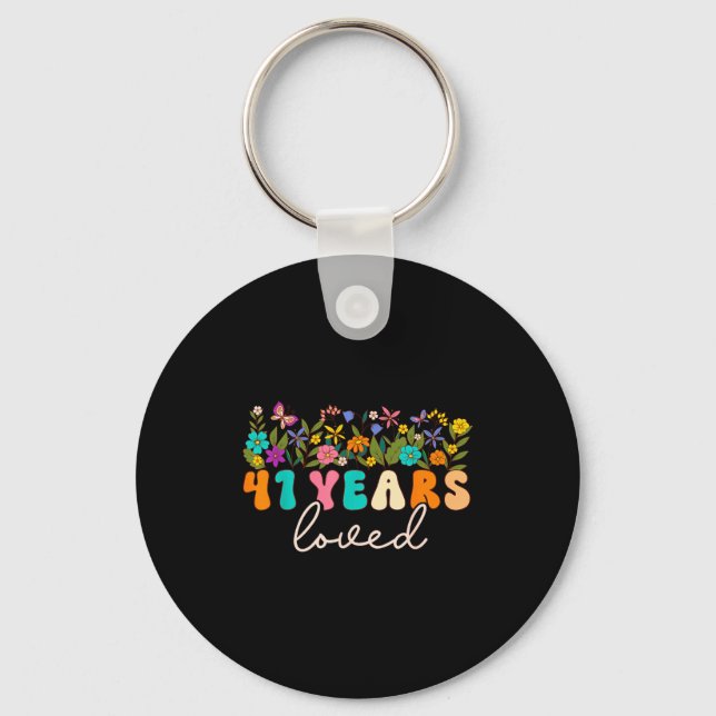 41 Years Loved Men Women 41 Years Old Groovy 41st  Keychain (Front)