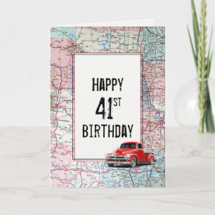 41e Anniversaire Camion rouge Retro sur la carte