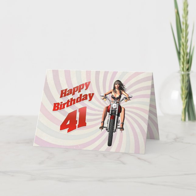 41e carte d'anniversaire avec une fille de moto (Devant)