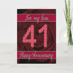 41st anniversary card with roses and leaves