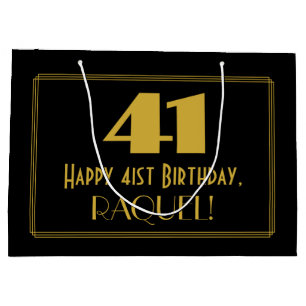 41st Birthday — Art Deco Inspired Look "41" & Name Large Gift Bag