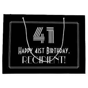 41st Birthday — Art Deco Inspired Look "41" & Name Large Gift Bag