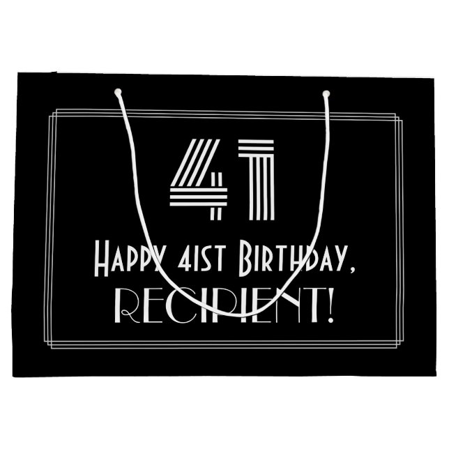 41st Birthday — Art Deco Inspired Look "41" & Name Large Gift Bag (Back)