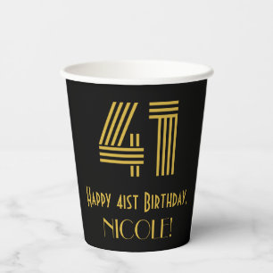 41st Birthday: Art Deco Inspired Look “41” & Name Paper Cups