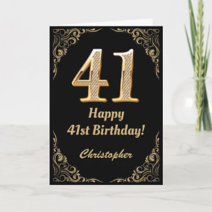 41st Birthday Black and Gold Glitter Frame Card