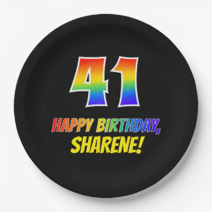 41st Birthday: Bold, Fun, Simple, Rainbow 41 Paper Plate