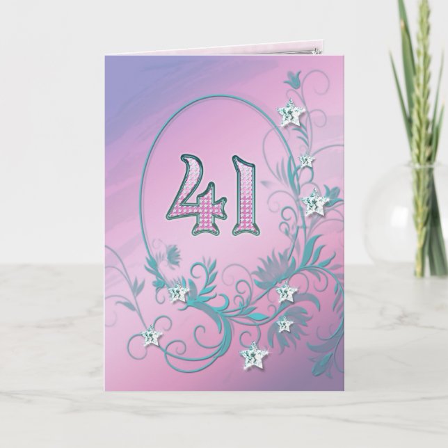 41st Birthday card with diamond stars (Front)