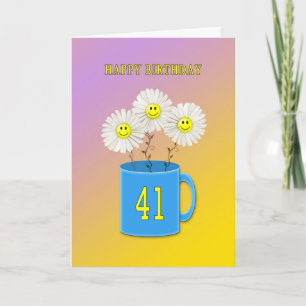 41st Birthday card with happy smiling flowers