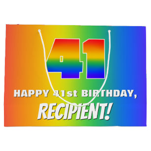 41st Birthday: Colourful, Fun Rainbow Pattern # 41 Large Gift Bag