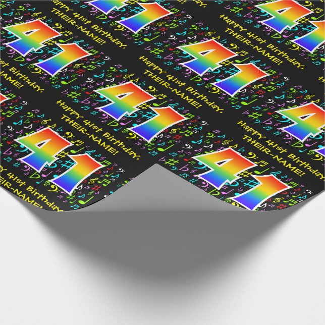 41st Birthday: Colourful Music Symbols, Rainbow 41 Wrapping Paper (Corner)
