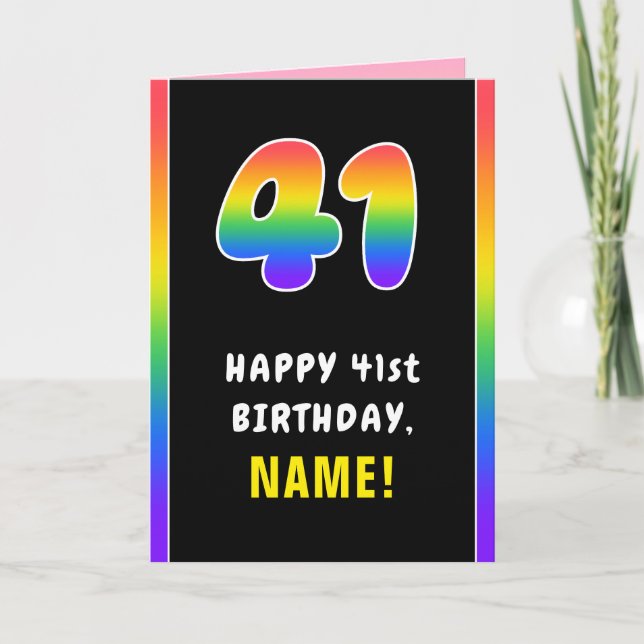 41st Birthday: Colourful Rainbow # 41, Custom Name Card (Front)