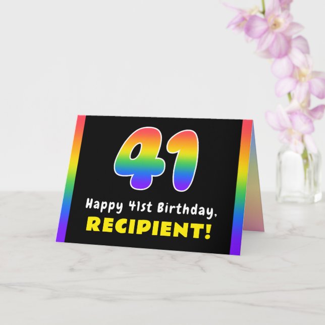 41st Birthday: Colourful Rainbow # 41, Custom Name Card (Orchid)