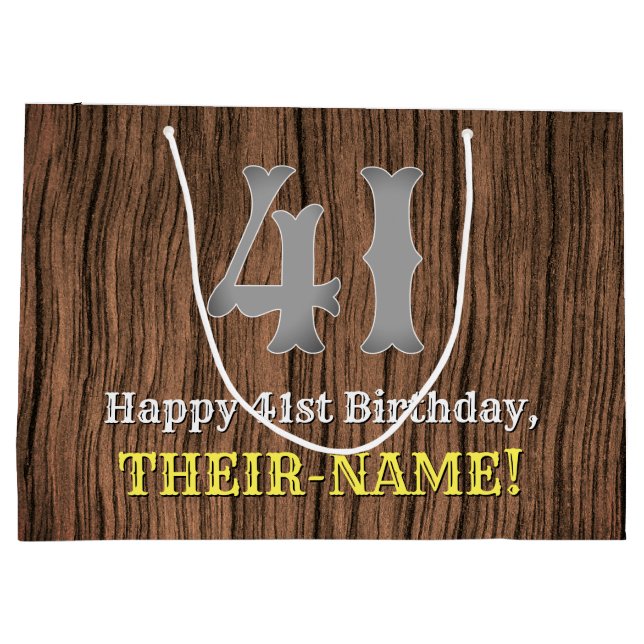 41st Birthday: Country Western Inspired Look, Name Large Gift Bag (Back)