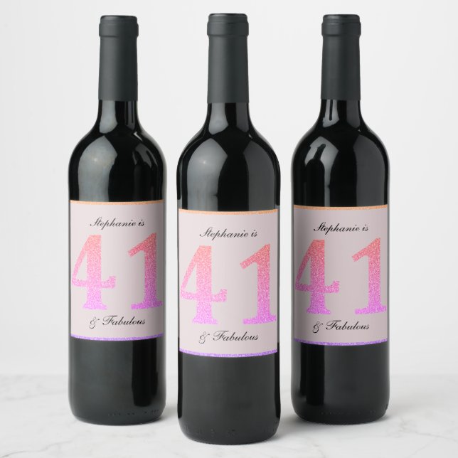 41st Birthday Forty One Fabulous Blush Pink Custom Wine Label (Bottles)