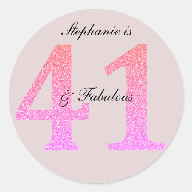 41st Birthday Forty One Fabulous Custom Blush Pink Classic Round Sticker (Front)