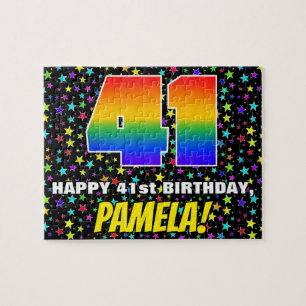 41st Birthday — Fun, Colourful Star Field Pattern Jigsaw Puzzle
