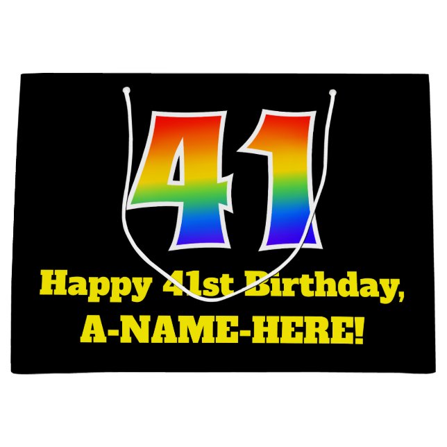 41st Birthday ~ Fun, Colourful, Vibrant, Rainbow 4 Large Gift Bag (Front)